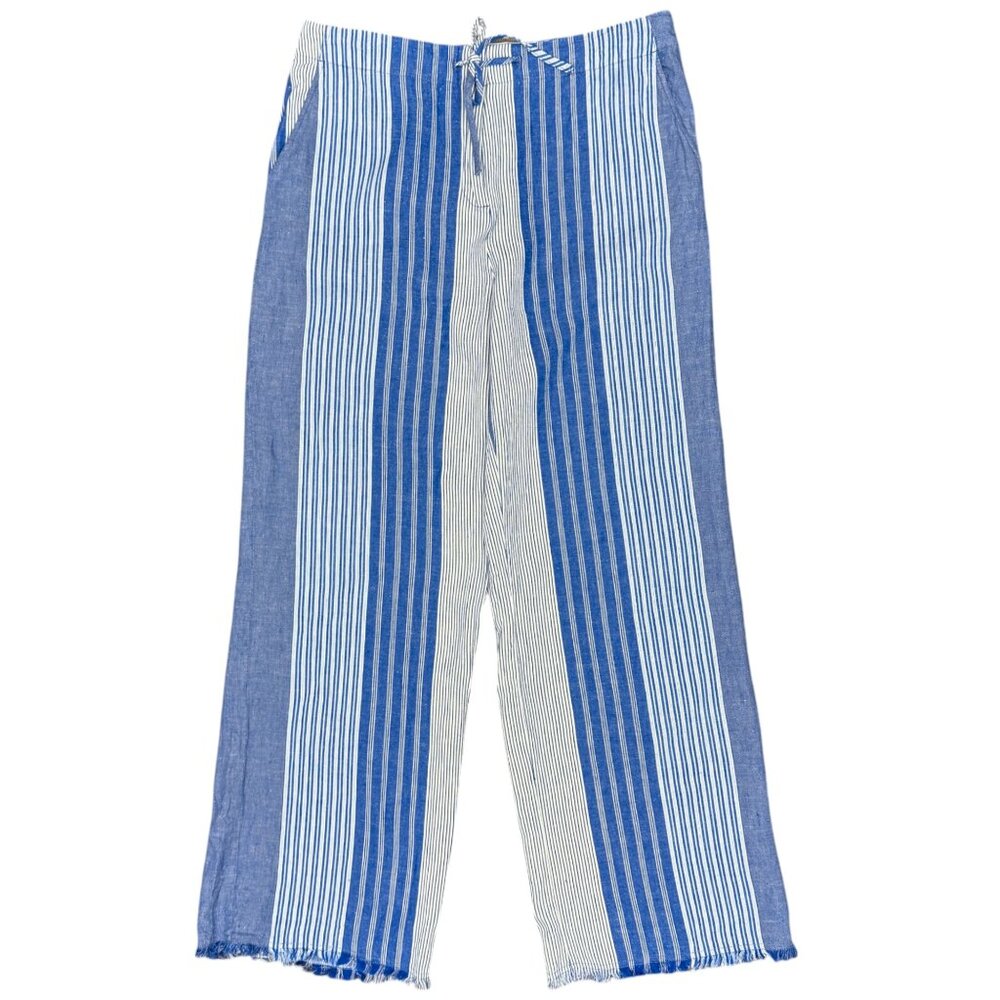EUC Women's NIC + ZOE Linen Striped Wide Leg Pants Blue/White | Size 8